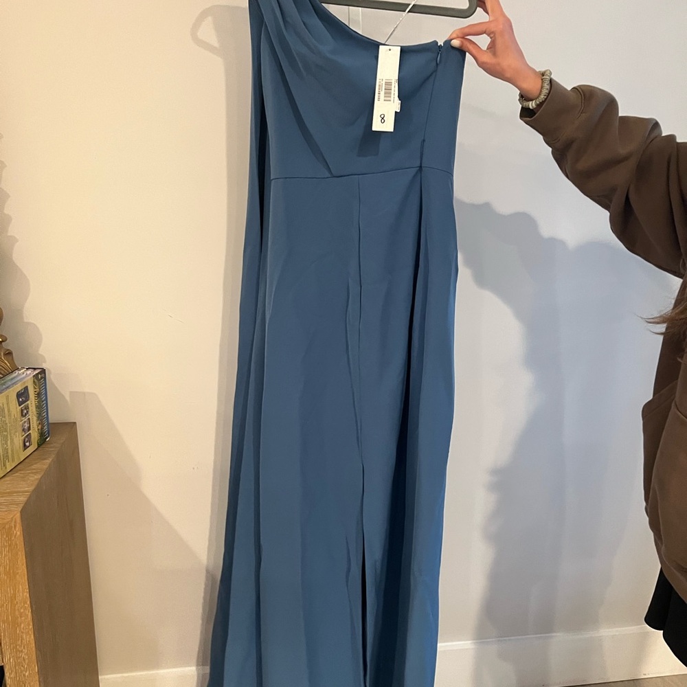 Kay Unger Elegant Blue One-Shoulder Dress, Size 8